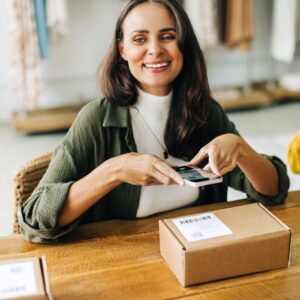 Woman opening a package