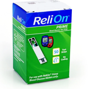 Box of ReliOn Prime Blood Glucose Test Strips 50 Count | Expires 12/2024 Test Strips