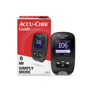 An Accu-Chek Guide Blood Glucose Meter next to its box.