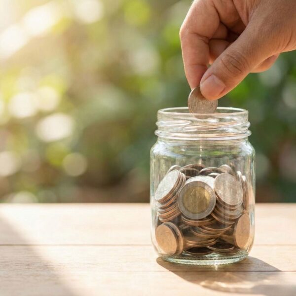 coins in a jar for savings
